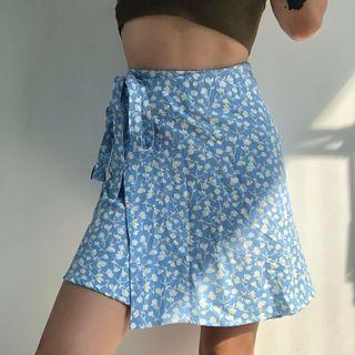 Floral Print A-line Skirt Blue - One Size