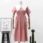 Peter Pan-collar Tie-waist Checked A-line Dress