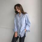 Pocket-front Round-hem Long Shirt