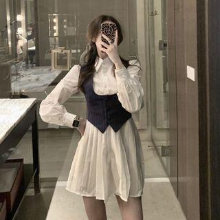 Plain Pleated Shirtdress / Plain Vest