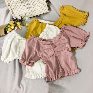 Ruffled-trim Ruched Light Knit Top In 7 Colors