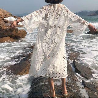 Long Tie-front Light Lace Jacket