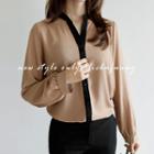 Open-placket Contrast-piping Shirt