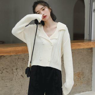 Long-sleeve Double-breasted Open-collar Knit Top