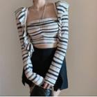 Halter Striped Camisole Top / Cardigan