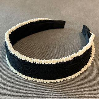 Fabric Faux Pearl Headband Black - One Size