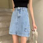 Contrast Trim Short Sleeve Top / Denim A-line Skirt