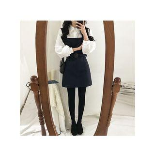 Square-neck Belted Mini Pinafore Dress