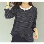 Notched Collar Striped T-shirt