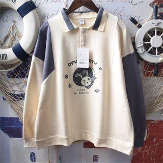 Long-sleeve Rabbit Lettering Lapel Sweatshirt
