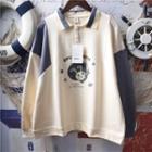 Long-sleeve Rabbit Lettering Lapel Sweatshirt