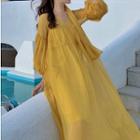 Long-sleeve Chiffon Midi Dress / Plain Scarf