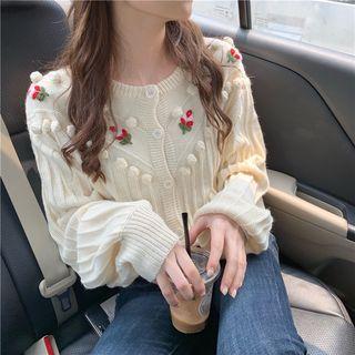 Floral Applique & Bobble Cardigan Off-white - One Size
