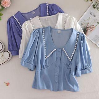 Doll Collar Pearl Button Top