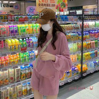 Set: Plain Sweatshirt + Shorts Set - Pink - One Size