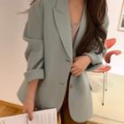 Plain Single-breasted Coat Airy Blue - One Size
