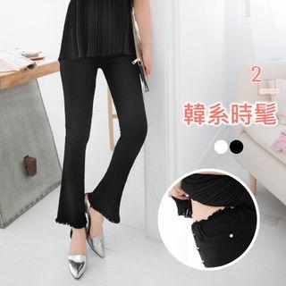 High-waist Frayed Boot-cut Pants