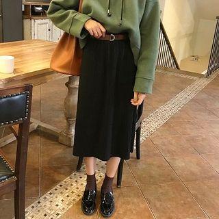 Plain High-waist A-line Midi Skirt