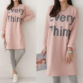 Letter Print Brushed-fleece Lined T-shirt Dress