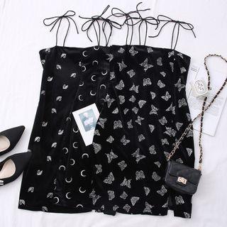 Velvet Printed Sleeveless Mini Dress