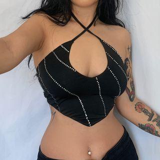 Cross-strap Rhinestone Crop Camisole Top