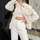 Long Sleeve Furry Loose-fit Button Coat