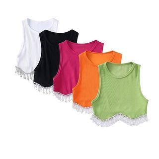 Rhinestone Fringed Cropped Tank Top