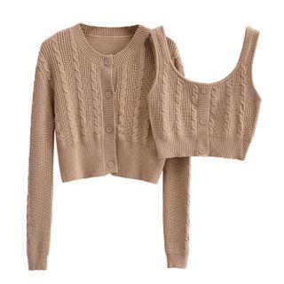 Set: Cable Knit Cardigan + Cropped Camisole Top