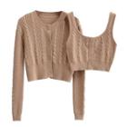 Set: Cable Knit Cardigan + Cropped Camisole Top