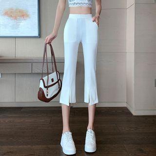Slit-hem Bootcut Capri Pants