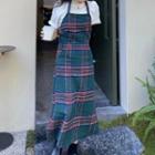 Plaid Midi Overall Dress Plaid - Blue & Red & Black - Green - One Size