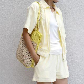 Terry Zip Jacket & Waistband Shorts Set