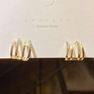 Rhinestone Layered Hoop Earring Ej833 - 1 Pair - Gold - One Size