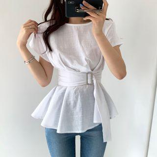 Tie-waist Short-sleeve Peplum Blouse