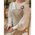 Sailor-collar Pintuck Silky Blouse
