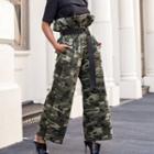 Camouflage Print Cropped Wide Leg Pants