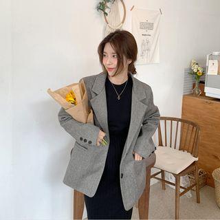 Single-breasted Herringbone Loose-fit Blazer Charcoal Gray - One Size
