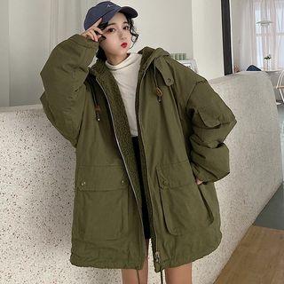Hooded Faux Shearling Oversize Zip Jacket