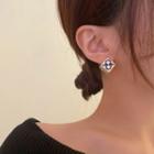 Checkerboard Stud Earring 1 Pair - Checkerboard Stud Earring - Black & White & Gold - One Size