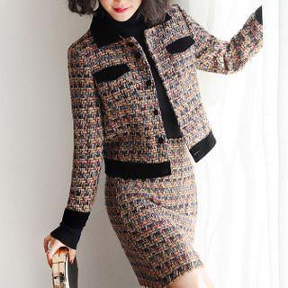 Set: Tweed Button Coat + Mini Straight-fit Skirt