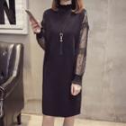 Lace Panel Long-sleeve Knitted Dress