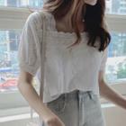 Plain Square-neck Embroidered Blouse