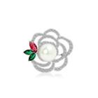 Elegant And Simple Hollow Flower Imitation Pearl Brooch With Cubic Zirconia Silver - One Size