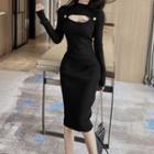 Cutout Front Knit Midi Dress