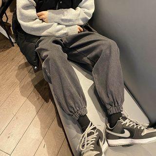 Fleece-lined Denim Jogger Pants