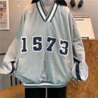 V-neck Number Print Sweatshirt