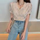 Short-sleeve Lace Top Almond - One Size
