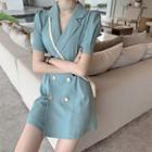 Elbow-sleeve Double-breast Coat Dress