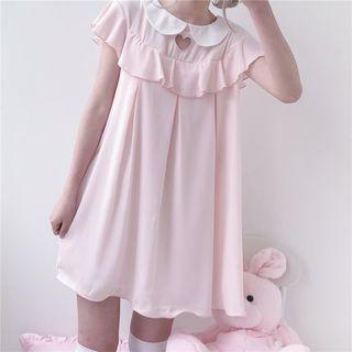 Short-sleeve Heart Cutout Chiffon Mini Dress