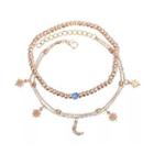 Alloy Moon & Star Layered Anklet As Shown In Figure - One Size